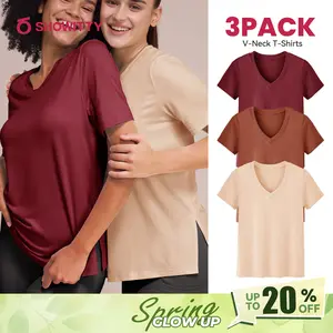 SHOWITTY 1/3 Pack Women's Plus Size Short/Long Sleeve T-Shirts - ‌Lightweight Casual V-Neck Tops for Fall, ‌Breathable Loose Fit‌, Comfortable Basic Tees