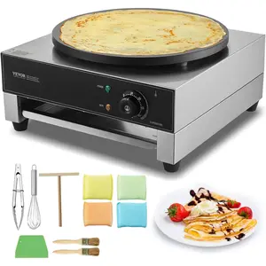 Spring new arrivals Electric Crepe Maker, 16-Inch Commercial Crepe Machine, 1700W Flat Plate Crepe Griddle, Nonstick Stainless Steel Pancake Making Machine, Desktop Circular Cereals Pancake Stove with Temp Control
