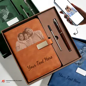 Custom Photo Engraved Leather Journal Notebook Gift Set with Pen & Extra Ink Refills, Personalized Picture & Name Memory Keepsake Journal Gift Box for Dad Husband Boyfriend Anniversary Graduation