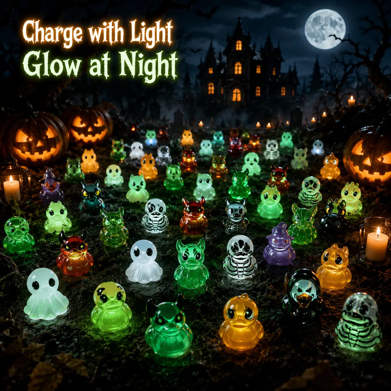 30 Night Glow Resin Mini Devil Ducks - Decorative Miniature Figurines, Halloween Decorations, Cute Haunting Desktop Ornament, Mini Garden Accent