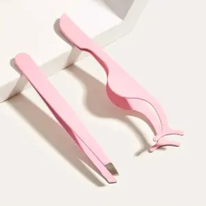 Eyelash Extension Tweezers, 2 Counts/set Portable Stainless Steel Eyelash Tweezers Applicators, Cluster Eyelashes Strip Lashes Holders, Cosmetic Makeup Tool, DIY Lash Cluster