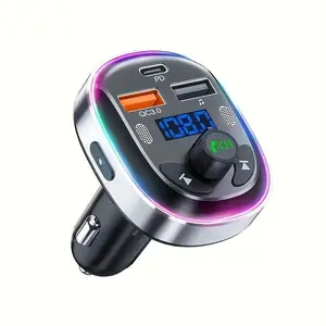 Wireless 5.3 FM Transmitter for Car, Wireless Car Adapter with Dual USB Charger, Multifunctional Car Charger with 7 Colored LED Backlit Light
