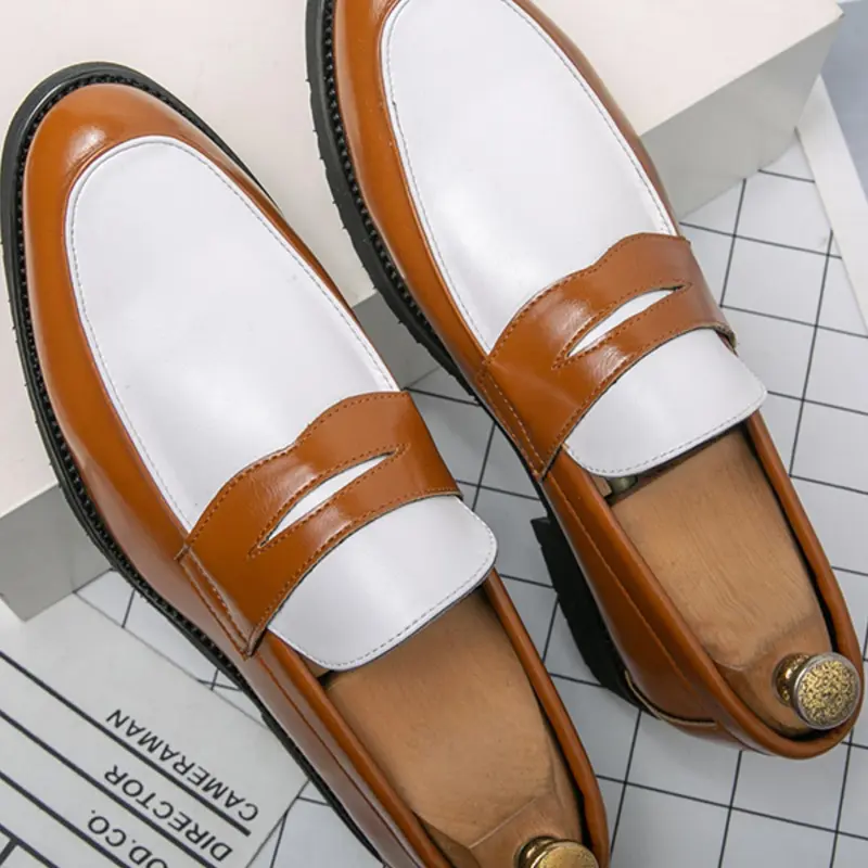 Men's Fashionable Colorblock Slip-on PU Leather Loafers, Casual Comfortable Loafers for Daily Wear, Fashion Shoes for Party, Wedding, Groom, Rubber, PU Leather Footwear, Footwear Slipon