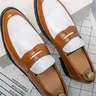 Men's Fashionable Colorblock Slip-on PU Leather Loafers, Casual Comfortable Loafers for Daily Wear, Fashion Shoes for Party, Wedding, Groom, Rubber, PU Leather Footwear, Footwear Slipon