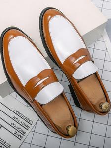 men's fashionable colorblock slip-on loafers, casual comfortable brown shoes for daily wear, fashion shoes for party, wedding, groom