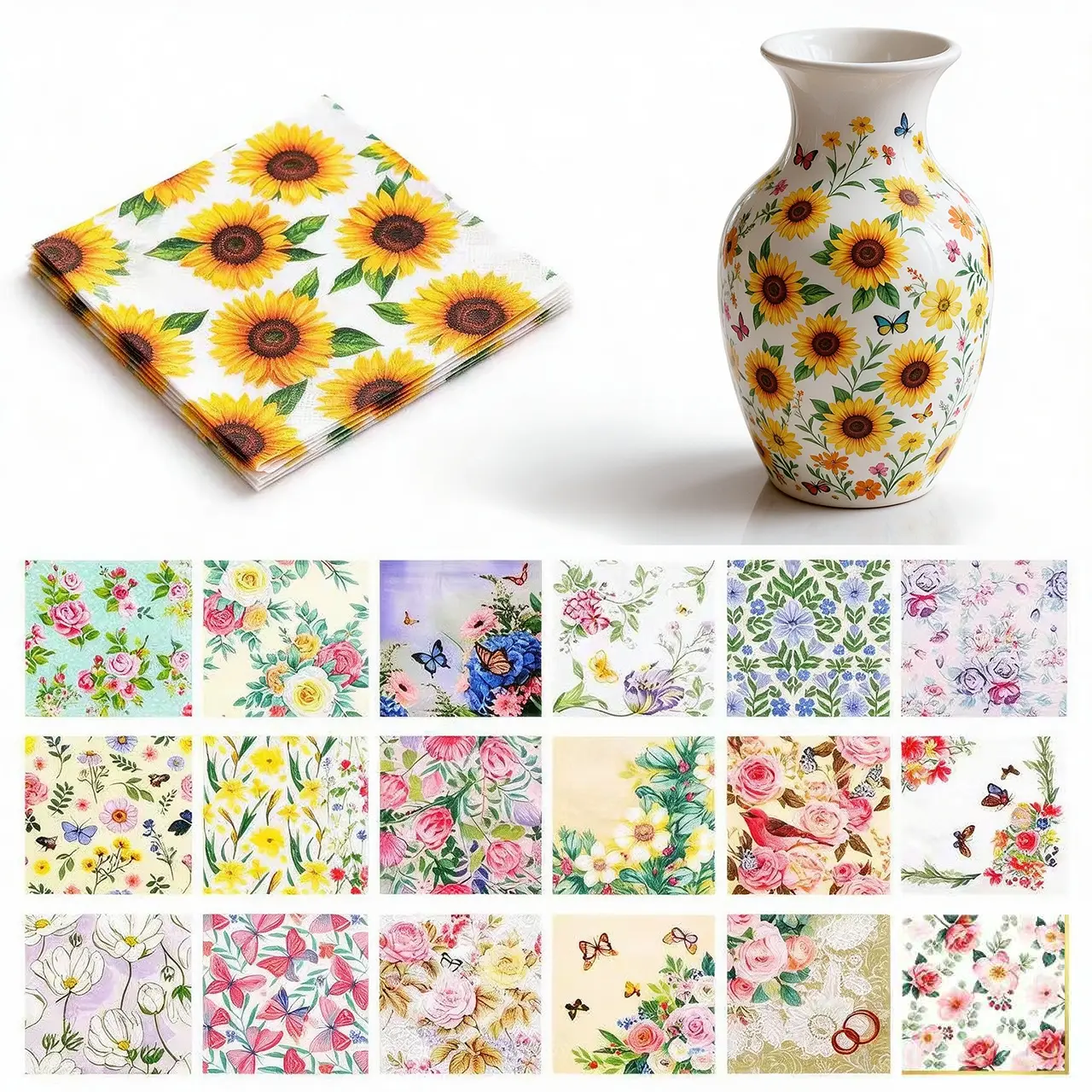 Mypartyco Vintage Botanical Floral Decoupage Napkins | 48 Sheets Total, 24 Unique Designs (2 Sheets Per Design), 6.5×6.5 in, DIY Crafts, Junk Journaling, Furniture Accents, Card Making & Table Decor Flower -- gold