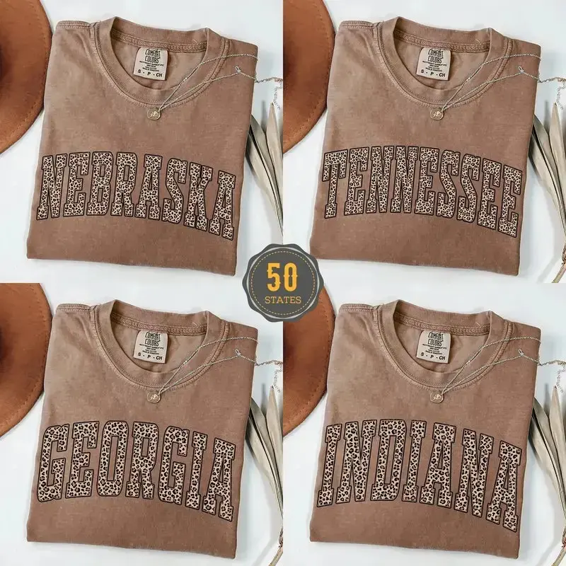 Comfort Colors Leopard State Name T-Shirt, Nebraska Tennessee Georgia Indiana Shirt, State Pride Graphic Tee, Hometown Gift, Travel Souvenir Unisex Shirt