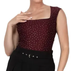 Heavenly Collection - Square Rhinestone Luxurious Satin-like Bodysuit