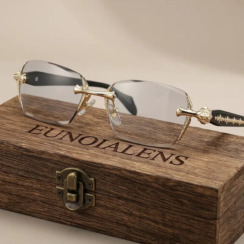 EUNOIALENS Men's Rimless Non-Prescription Glasses - High Quality Eyewear, Diamond-Cut Edges, Stainless Steel Fashion Temples, Modern Minimalist Look, Boyfriend Birthday Gift, Fashion Accessory,sohochic