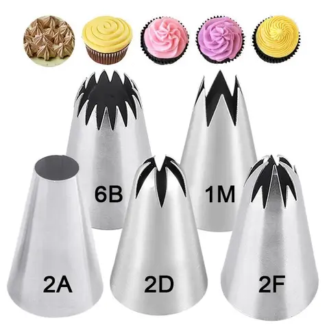 Stainless Steel Cake Decorating Nozzle (5 Counts/set), Durable Cake Decorating Tool, Pastry Decorating Tools, Baking Tool for Cake, Cookie, Pastry, Baking Supplies, Cake Decoration Supplies