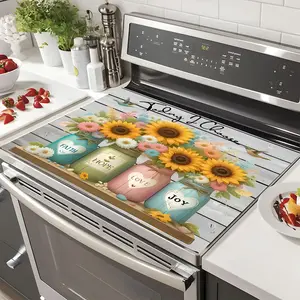 Soft Gas Stove Top Panel Protector Pad, Sunflower Vase Design, Scratch Resistant, Easy to Clean, Multi-Purpose Kitchen Cover, Stove Plate