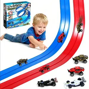Roll-Up Portable Racing Track Set, Flexible Track Playset Rail Track Race Track Toy for 3-12 Year Old Boys Girls, Cool Gifts for Kids, Perfect Surprise Birthday Holiday Gift