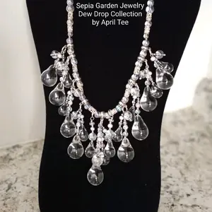Waterfall Crystal Lamp Work and Glass Necklace From The Dew Drop Collection Handmade by April Tee