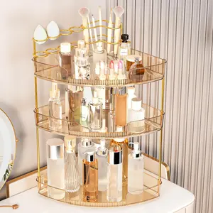3-Tier Makeup Organizer for Vanity & Bathroom Countertop -  Storage Shelf with Perfume Tray & Makeup Brush Holder, Tool-Free Installation, Design for Bathroom & Dresser -