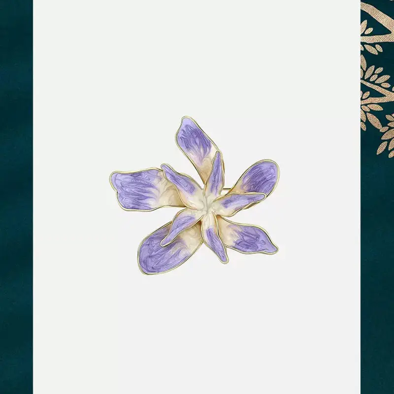 Female Alloy Metal Flower Shape Brooch, Elegant Dripping Oil Pin, Daily Clothes Accessory, Clothes Accessories, Purple Gradient Flowers, Height About 4.5Cm