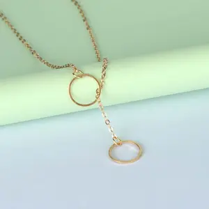 Double circle pendant necklace adjustable clavicle chain daily wear adjustable women's