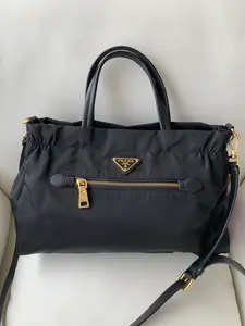 Pre-owned PRADA Classic Nylon Shoulder Bag, Ruched Design, Detachable Strap, Vintage Designer Tote/WJXG03223100