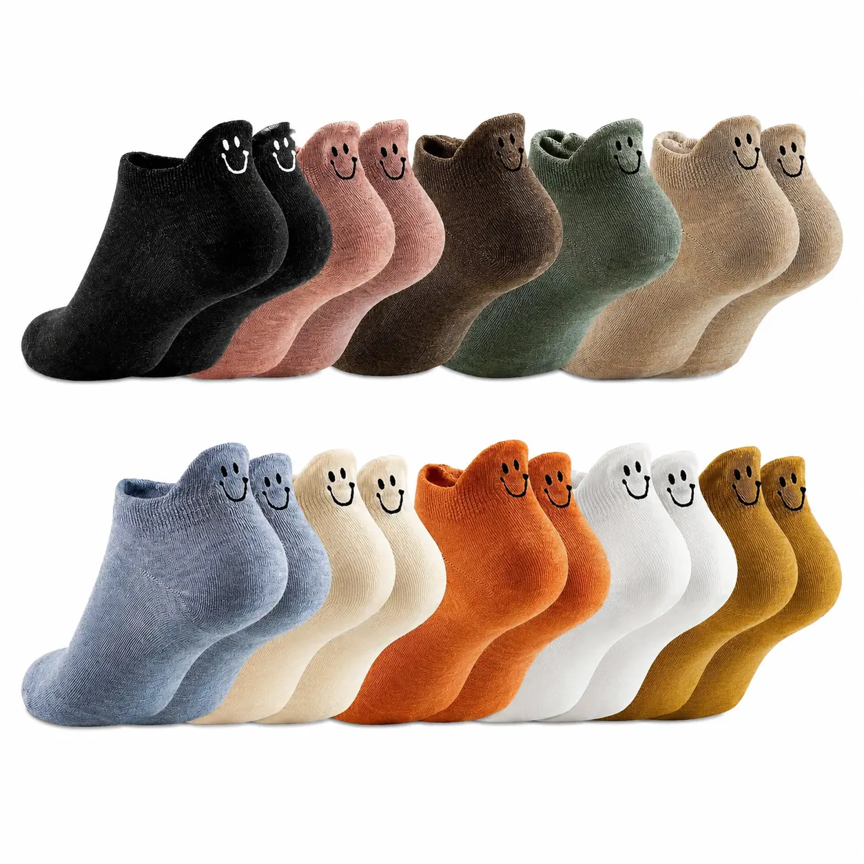 Women’s Knit Soft Low Cut Ankle Socks, 10 Pairs Cute Embroidered Heel Tab Casual Short Socks, Assorted Colors, 1 Size Fits Most
