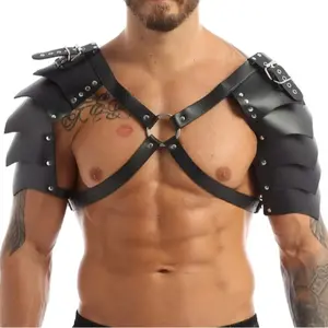 Halloween Men's Gladiator Shoulder Armor, Leather with Metal Buckles, Medieval Stage Performance Costume Accessory, Armor Cosplay, Costume Outfit