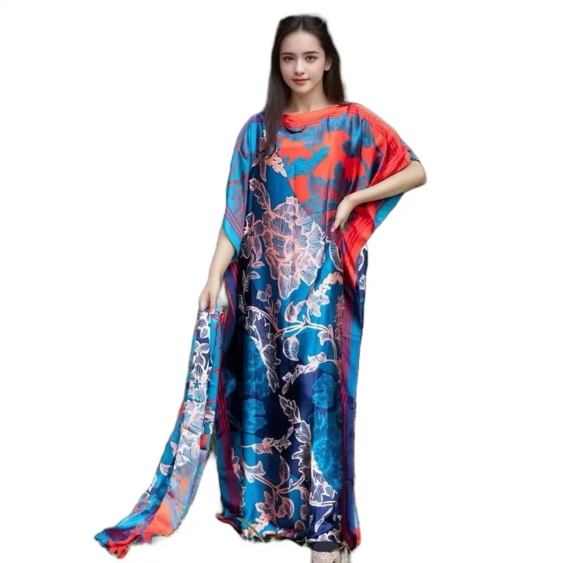 Luxury Silk print MUMU, or MOOMOO Dress Casual Wear Comfort Womenswear plus  size boho casual black