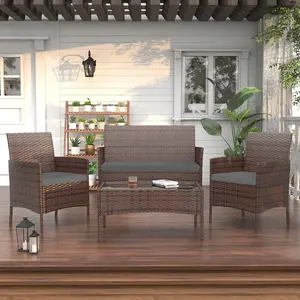 Amopatio Patio Set 4 Pieces Small Belcony Furniture, Outdoor Wicker Rattan Conversation Set for Family Party on Backyard, Poolside,Garden,Deck,Porch