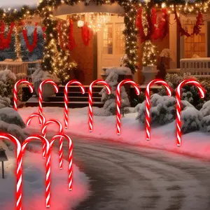 Candy Cane Christmas String Lights, Connectable Pathway Lights, 10-Piece Pathway Light Set Ideal for indoor/outdoor pathways, patios, gardens, lawn decorations, Christmas tree decorations, garden holiday decorations, and outdoor decor QH Red Ornaments