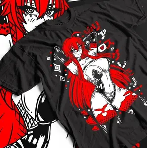 Men's Rias Gremory High School DxD Anime T-Shirt - S-5XL, Casual Stylish Breathable Shortsleeve Apparel, Waifu Manga Graphic Unisex Crewneck Streetwear Japanese Aesthetic Shirt