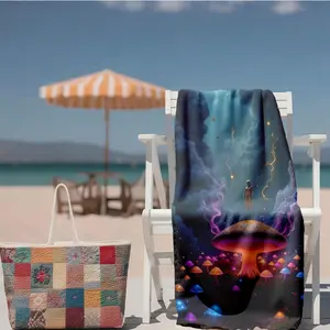 1 piece An astronaut floating in a fantastical glowing mushroom forest. themed beach towel - Extra Large Beach Towel, Eco-friendly Dyed Fabric, suitable for Home, Travel, Gift, Modern Pattern Style, Quick-dry and Absorbent, Ideal Birthday Present