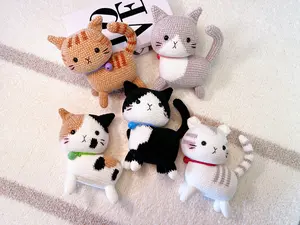 Crochet cat doll Crochet animal stuffed cat toy with little Bell handmade amigurumi crochet toy crochet Little cat plush for bag charm
