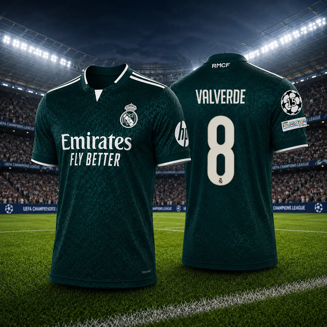 2026-27 Real Madrid Green Soccer Jersey - Valverde #8 Unisex Sports Collectible, Breathable Quick-Dry Training Fan Shirt
