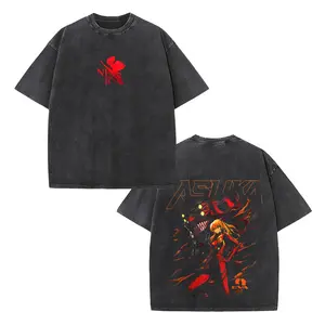 Vintage Washed Neon Genesis Evangelion Asuka Langley Soryu Graphic Tee, Oversized EVA NERV Anime Streetwear T-Shirt for Men Women, Retro Anime Aesthetic Summer Top