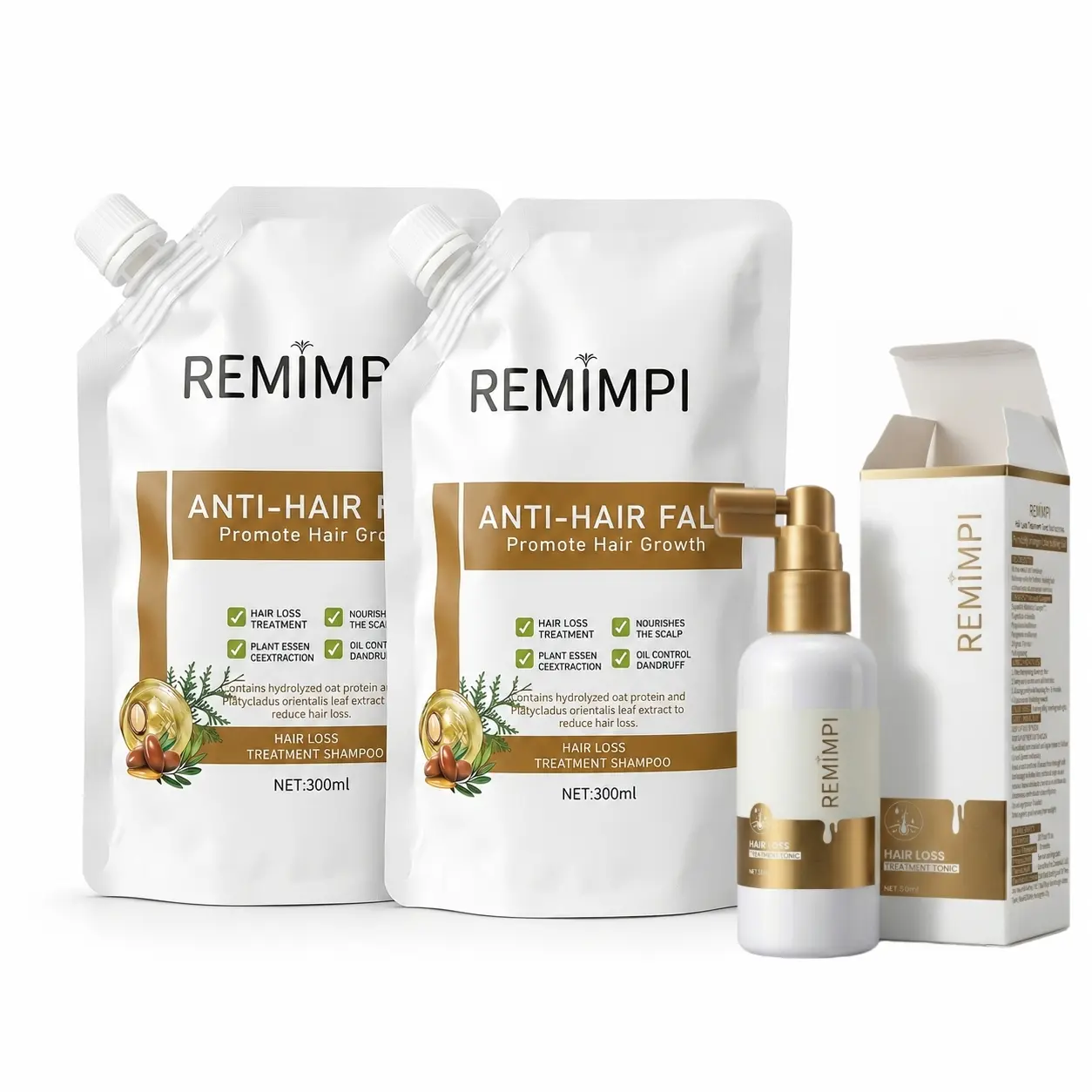 REMIMPI & DEWRISE Full-Scalp Haircare Set - Anti-Dandruff Hair Loss Shampoo for Deep Clean, Oil Control, Frizz Control + No-Rinse Dry Shampoo for On-the-Go Refresh (Buy 2 Get 1 Free, Boosts Shiny Hair)