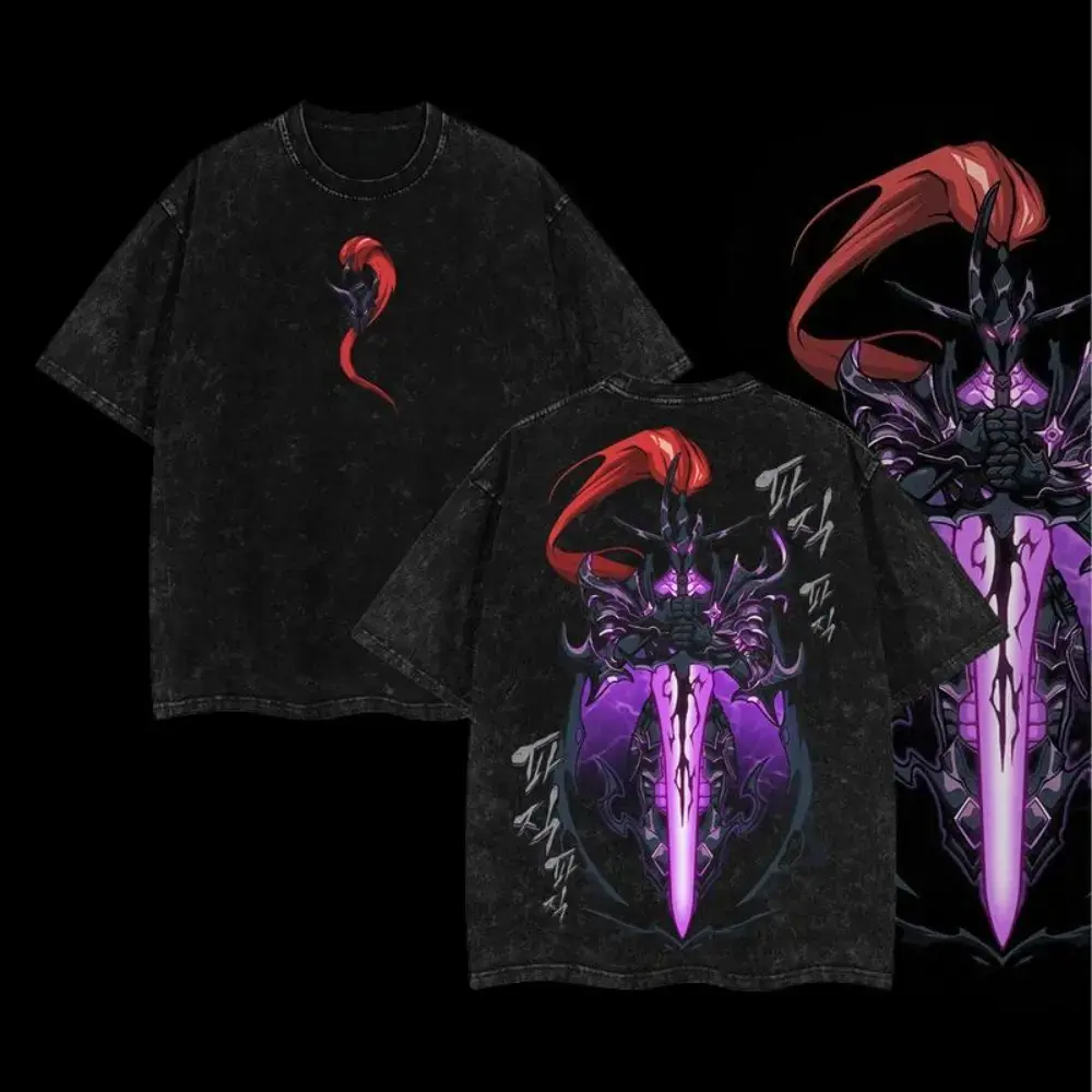 IGRIS, IRON, Shadow Soldiers BERU, TUSK T-Shirt Solo Leveling Anime Double Printed Vintage Washed Tee Unisex Oversize Anime Manga Washed Heavyweight Cotton T-shirt,Anime Streetwear Sasuke