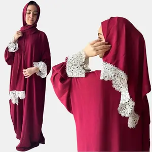 Souq Malak- Embroidered Ramadan Prayer Dress, One size, One piece, attached hijab