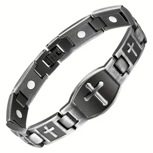 1pc Magnetic Bracelets for Men, Stainless Steel Cross Bracelets for Men,, Men's Bracelets for Jewelry Gift with Adjustable Sizing Tool