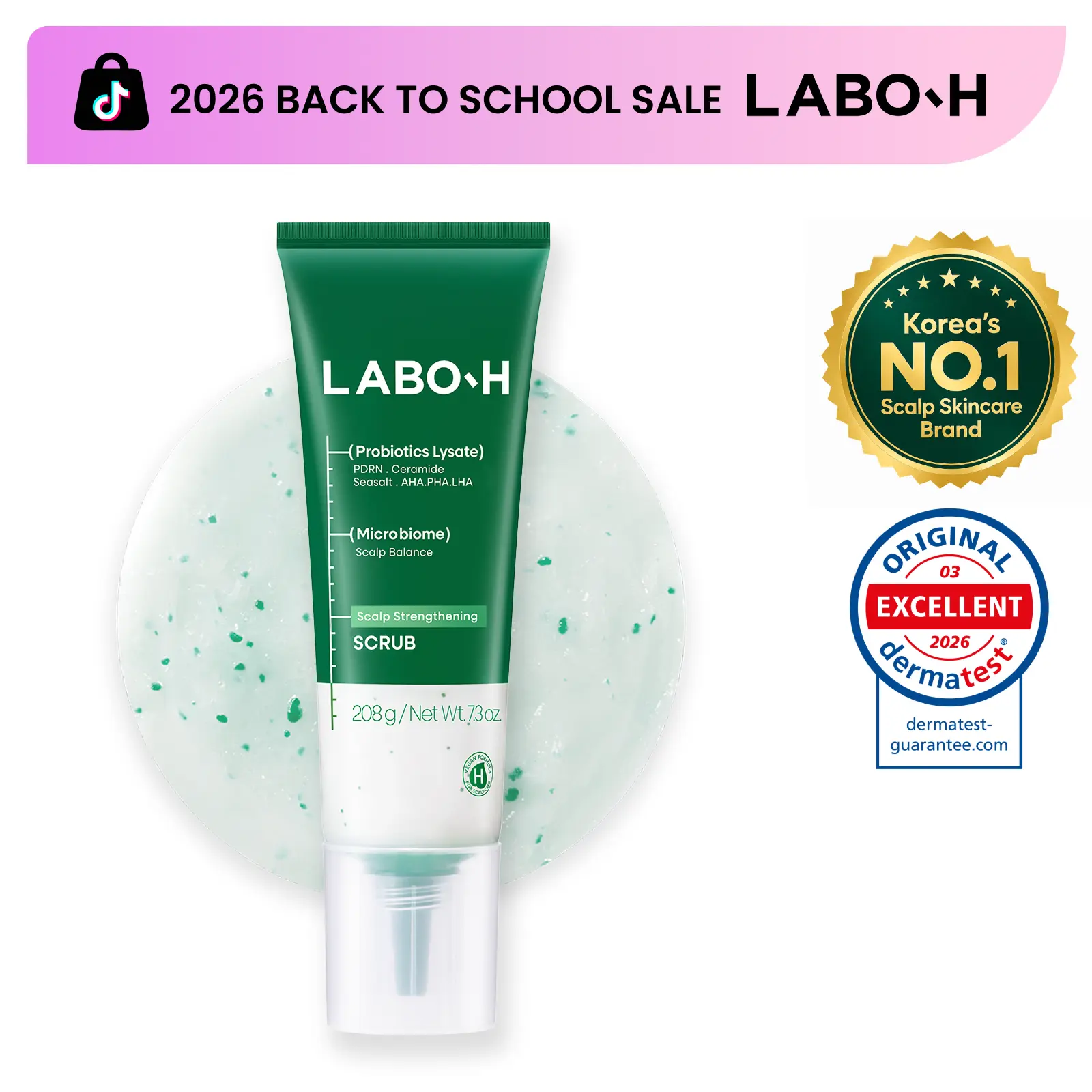 LABO-H Scalp Strengthening Scrub | AHA BHA Dual Salt Exfoliator for Hair Growth | Shampoo Vegan | Korean Haircare