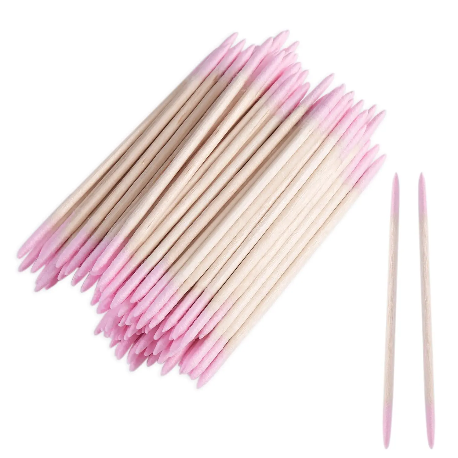 2-Pack 200pcs Soft Cotton Pointed-Tip Swabs with Wooden Sticks - Pink Double-Head Precision Microblading Tools for Nail Care, Styling, Gift Givers, Crafters, Makeup Lovers, 200 Swabs, Home Use, Cleansing, 2.68 Inches, Two Packs