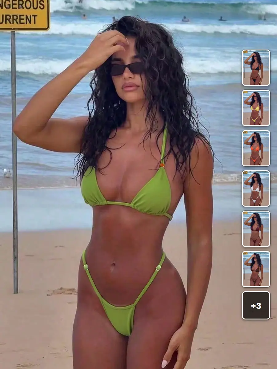 Bikini Set Sexy Triangle Halter High Leg Thong Beach Vacation Black