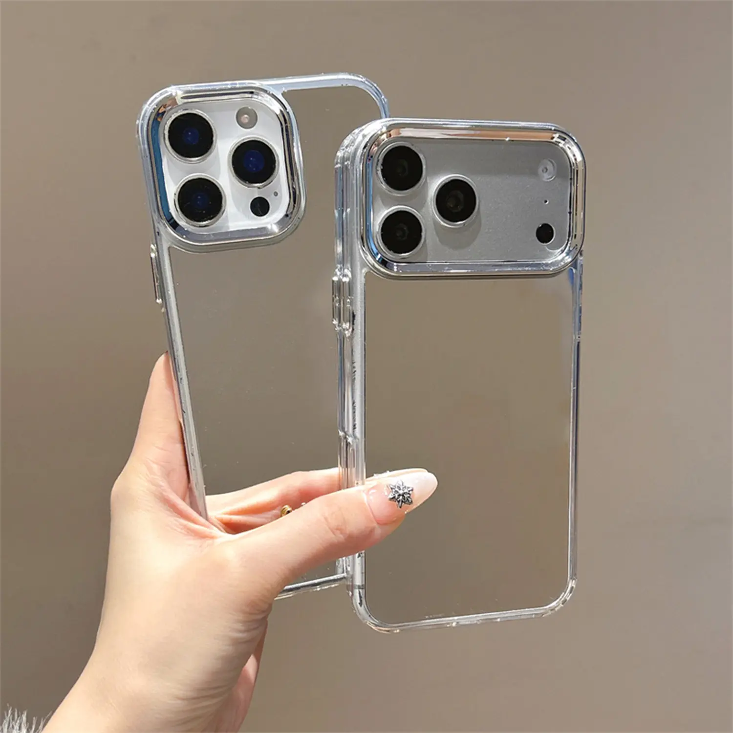 Mirror for Girls Women Makeup, Cute Glossy Hard Back+Clear Soft TPU Bumper Slim Fit Anti-Drop Shockproof Protective Case for iPhone 17/17 Pro/17 Pro Max/16/15/14/13