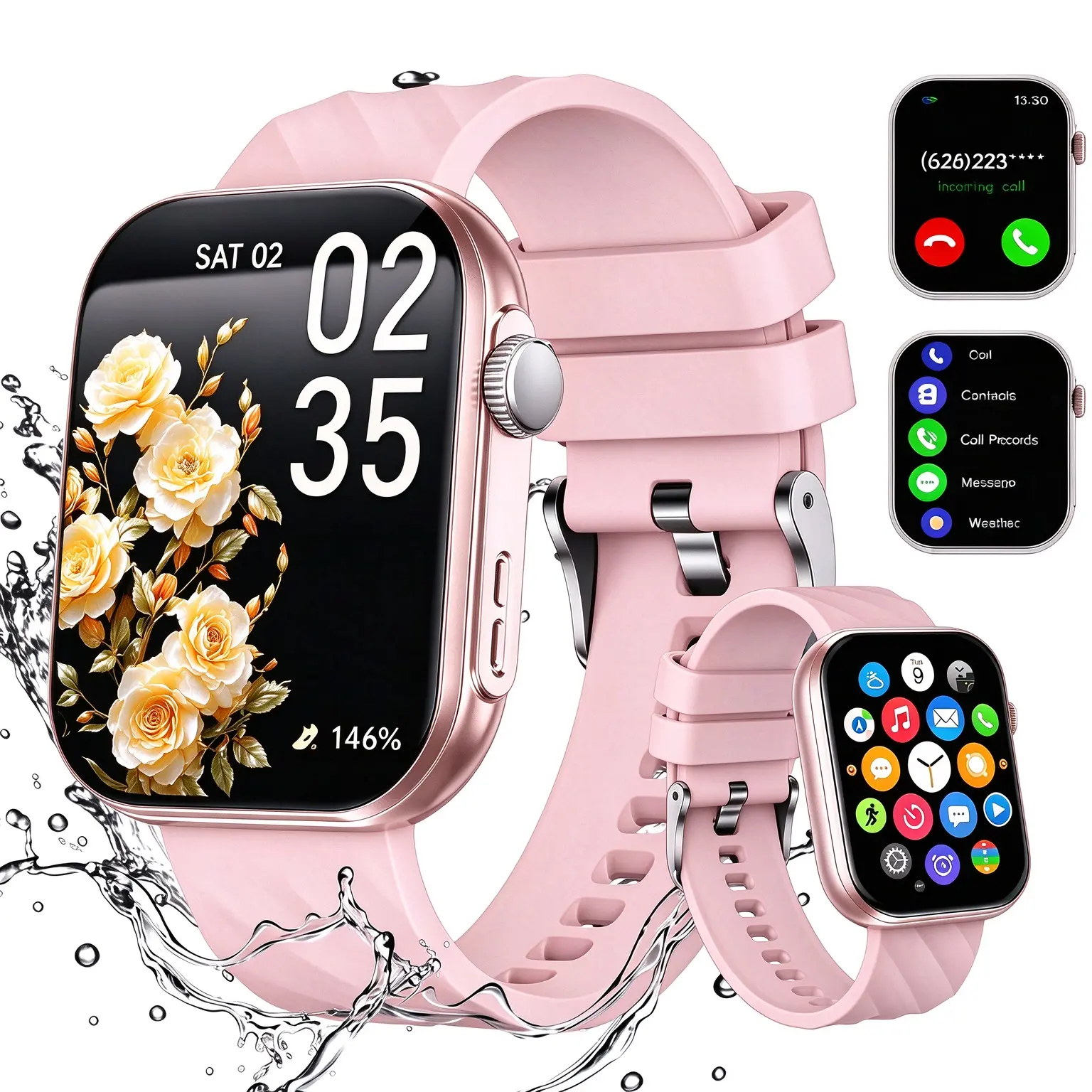 Free Delivery Waterproof Smartwatch, 1.83" TFT HD Full Touch Screen + IP68, Bluetooth Calls, Receive Message, Heart Rate, BP, Sleep Stages, Female Cycle, Sports Modes, Weather, Music Control, More