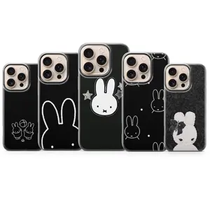 Black Background Emo Miffy INS Phone Cases For iPhone 17 16 15 14 13 12 Promax Pro Max Plus Air And SS Galaxy S26 S25 S24 S23 S22 Transparent Shockproof Protective Cover Best Gifts of Christmas Halloween Birthday Valentine
