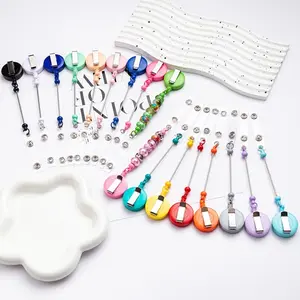 Retractable Badge Reel with Beads Creative ID Card Holder Extender Keychain for Work Lanyard Pull Clip