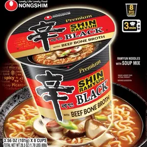Nongshim, Shin Black Premium Noodle Soup Cups, Spicy, 3.5 oz, 8-Count