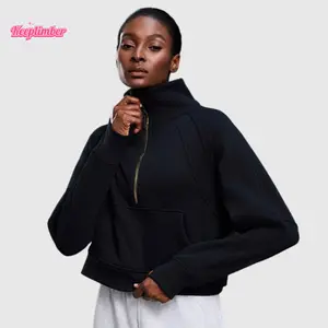 KEEPLIMBER Winter New Arrival Women Cotton Fleece Thermal Warm Oversized Gold Zipper Half Zip Up Yoga Outdoor Athletic Sports GYM Workout Pullover Hoodies Hoodie Activewear for New Year Gifts