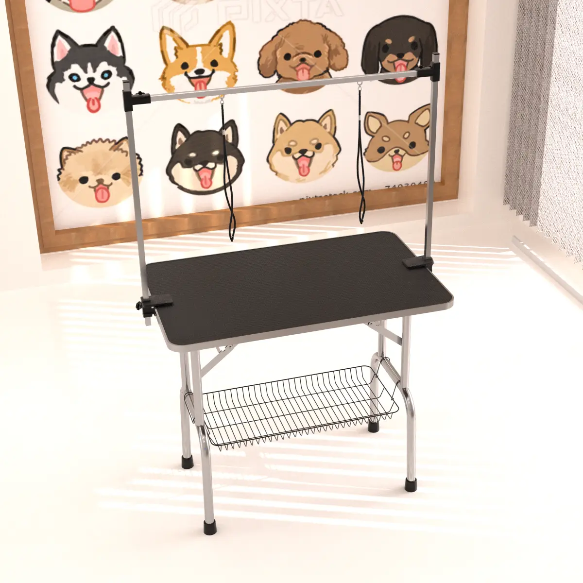 46'' Pet Grooming Table for Large Dogs Adjustable Height Heavy Duty Portable Trimming Table Drying Table w/Arm/Noose/Mesh Tray Maximum Capacity Up to 265Lb, Black