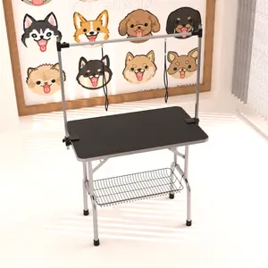 46'' Pet Grooming Table for Large Dogs Adjustable Height Heavy Duty Portable Trimming Table Drying Table w/Arm/Noose/Mesh Tray Maximum Capacity Up to 265Lb, Black