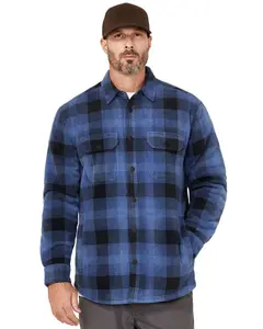Hawx Men's Ainsley Plaid Print Long Sleeve Snap Polar Fleece Shirt Jacket - Hxfa24k16-Nvy