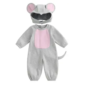 Baby Mouse Costume, Long Sleeve Contrast Color Jumpsuit with Hat Halloween Cosplay Costume