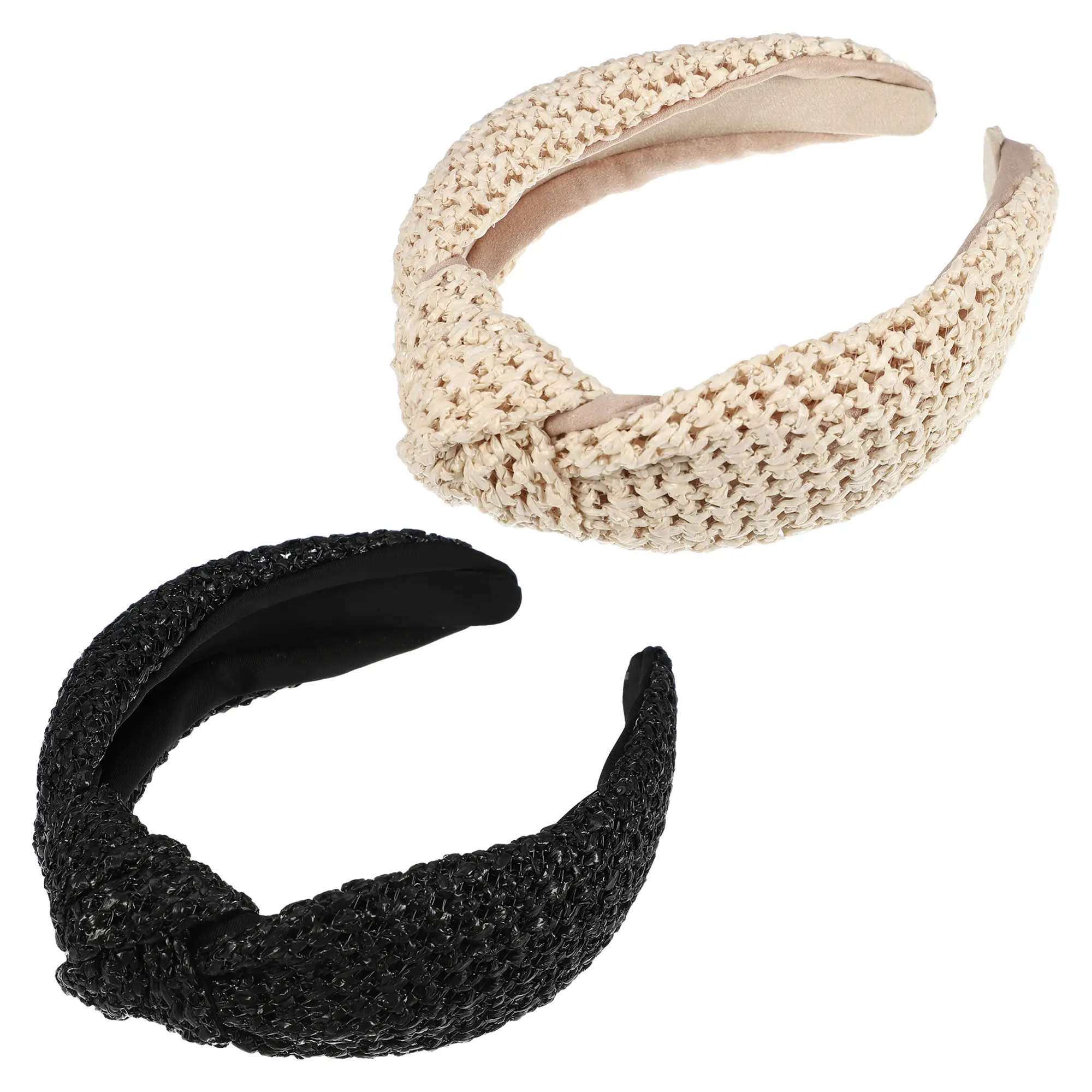 Unique Bargains 2 Pcs Straw Headband, Rattan Sponge Headband, Bohemian Style Knotted Hair Hoop, for Women and Girl, Black Beige