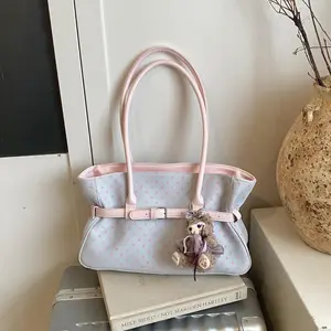 2026 New Korean Style Polka Dot Tote Bag for Women | Large Capacity Casual Cute Underarm Shoulder Bag | Premium Texture Commuter Handbag